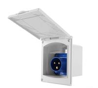 QOXEZY Prise d'alimentation externe carrée 16 A avec couvercle, prise intégrée en plastique étanche IP44 pour caravane, camping-car, remorque, pour connexion électrique standard 220 V-250 V (blanc)