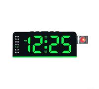 QOXEZY Réveil LED rotatif à projection avec affichage de l'heure, du jour, de la date, de la température, plusieurs réglages d'alarme, pour chevet de chambre à coucher (noir vert)