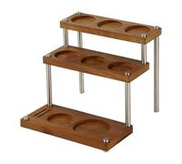 QOXEZY Support à café avec cadre en bois et éléments en acier inoxydable pour distributeur de dosage, rangement de tasses, affichage à étages pour station de café, bois massif naturel (noyer)