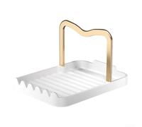QOXEZY Support de couvercle de casserole avec repose-cuillère, accessoire de cuisinière résistant à la chaleur, ondulé pour drainage et prise en main (blanc/doré)