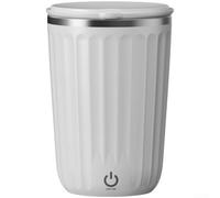 QOXEZY Tasse à café rechargeable par USB de 350 ml avec couche intérieure en acier inoxydable 304, système d'agitation magnétique, mélangeur à une touche, pour café, mélange de protéines (blanc)