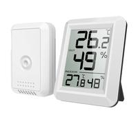QOXEZY Thermomètre hygromètre numérique sans fil pour intérieur et extérieur, double capteur, commutable, boîtier en PVC, portée de 100 m en champ libre