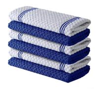 QOXEZY Torchons de cuisine réutilisables en coton éponge - Très absorbants, ultra doux pour le séchage et le nettoyage | Alternative durable aux serviettes en papier (rayures bleues)