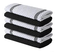 QOXEZY Torchons de cuisine réutilisables en coton éponge - Très absorbants, ultra doux pour le séchage et le nettoyage | Alternative durable aux serviettes en papier (rayures noires)