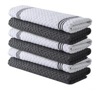 QOXEZY Torchons de cuisine réutilisables en coton éponge - Très absorbants, ultra doux pour le séchage et le nettoyage | Alternative durable aux serviettes en papier (rayures gris foncé)