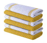 QOXEZY Torchons de cuisine réutilisables en coton éponge - Très absorbants, ultra doux pour le séchage et le nettoyage | Alternative durable aux serviettes en papier (rayures jaunes)