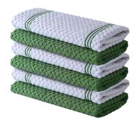 QOXEZY Torchons de cuisine réutilisables en coton éponge - Très absorbants, ultra doux pour le séchage et le nettoyage | Alternative durable aux serviettes en papier (rayures vertes)