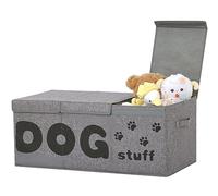 Qozary Boîte de rangement pliable pour jouets pour chien - Grand panier de rangement à 3 grilles avec couvercle, parfait pour garder les jouets de votre chien organisés