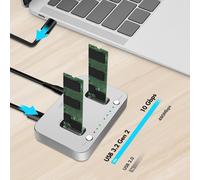 Qp0033 - Usb 3.2 (Gen 2) Station D'Accueil 2 Ports Pour Ssd M.2 Nvme Avec Clone Hors Ligne,Couleur Argent
