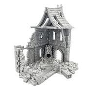 QP3D - Bâtiment médiéval en ruine de bataille - Paysage de terrain de maison fantastique pour table et RPG 28-32 mm Miniatures Wargame Props DND D&D, impression 3D et peinture