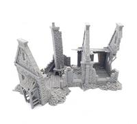QP3D - Terrain de guerre - Maison en pierre en ruine, paysage pour jeux de table miniatures à l'échelle de 28 à 32 mm, bâtiment européen médiéval du 16 au 20 siècle pour modélisation ferroviaire RPG