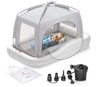 QPAU Lit de voyage gonflable pour enfant avec tente, tente de berceau, matelas gonflable portable pour enfants avec pare-chocs de sécurité, idéal pour la maison, grand-mère, camping, voyage - Comprend