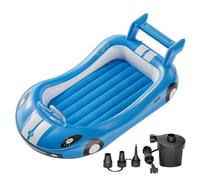 QPAU Lit gonflable pour enfants, lit de voyage avec côtés pour camping, voyage, hôtel ou utilisation à domicile, pompe à main incluse (bleu)