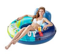 QPAU Tube de rivière gonflable, 0,4 mm d'épaisseur, résistant aux perforations, radeau de rivière avec dossier ergonomique, fond en maille et 2 porte-gobelets pour la famille et les amis (bleu et