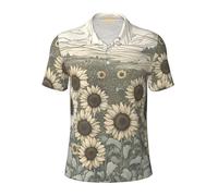 QPIPGER Chemises de golf amusantes à imprimé tournesols camomille pour hommes, polos à manches courtes pour homme, Noir , 3XL