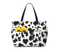 QPIPGER Grand sac de plage à imprimé léopard noir et blanc pour femme, imperméable, résistant au sable, avec poches à fermeture éclair