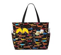 QPIPGER Grand sac de plage avec imprimé « I Love My Dog » - Pour femme - Imperméable et résistant au sable - Avec poches zippées
