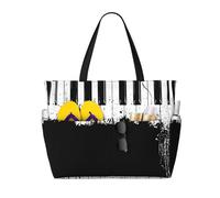 QPIPGER Grand sac de plage et de voyage imperméable à imprimé piano pour femme avec poches zippées