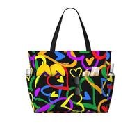 QPIPGER Grand sac de plage Gay Pride avec imprimé arc-en-ciel pour femme, imperméable, résistant au sable, avec poches à fermeture éclair