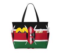 QPIPGER Grand sac de voyage de plage imprimé drapeau du Kenya pour femme, imperméable, résistant au sable, avec poches zippées