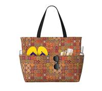QPIPGER Group of Grand sac de plage à imprimé géométrique marocain pour femme, imperméable, résistant au sable, avec poches à fermeture éclair
