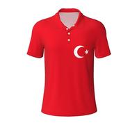 QPIPGER Polo à manches courtes pour homme avec imprimé drapeau de la Turquie, Noir , XL