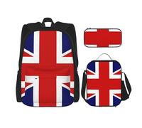 QPIPGER Sac à dos décontracté imprimé drapeau anglais avec boîte à déjeuner thermique et trousse à crayons, sac Oxford 3 en 1