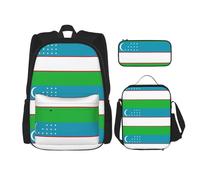 QPIPGER Sac à dos décontracté imprimé drapeau de la République d'Ouzbékistan avec boîte à déjeuner thermique et trousse à crayons, sac Oxford 3 en 1