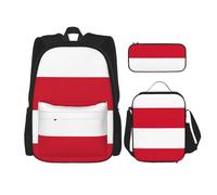 QPIPGER Sac à dos décontracté imprimé drapeau de Monaco avec boîte à déjeuner thermique et trousse à crayons, sac Oxford 3 en 1