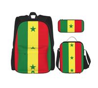 QPIPGER Sac à dos décontracté imprimé drapeau du Sénégal avec boîte à déjeuner thermique et trousse à crayons, sac Oxford 3 en 1