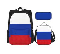 QPIPGER Sac à dos décontracté imprimé drapeau russe avec boîte à déjeuner thermique et trousse à crayons, sac Oxford 3 en 1