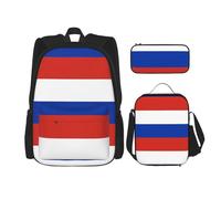 QPIPGER Sac à dos décontracté imprimé drapeau russe avec boîte à déjeuner thermique et trousse à crayons, sac Oxford 3 en 1