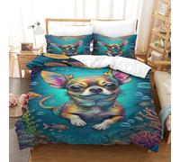 QPIRINMEX Chihuahua 3 Pièces Mignon Le Chien Team De Lit Sets, Parure De Lit pour avec Imprimé Coton/Polyester 3 Pièces 1 Housse De Couette + 2 Taies d'oreiller Super King(260x220cm)