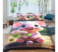 QPIRINMEX Cochon Housse De Couette Trois Pièces Ensemble De Literie 3D Dessin animé Housse De Couette Hypoallergénique Microfibre Housse De Couette avec Taie d'oreiller Lit Double(200x200cm)
