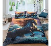 QPIRINMEX Le Cheval Parure De Lit Adulte Housse De Couette 3D Impression Literie Microfibre Housse De Couette avec Taie d'oreiller Housses De Couettes Double（200x200cm）