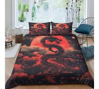 QPIRINMEX Le Dragon Japonais Housse De Couette 3D Parure De Lit Motif, Enfants Housse De Couette Et Taies d'oreiller Microfibre Douce pour Adultes Enfants Adolescents 3pcs Double(200x200cm)
