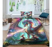 QPIRINMEX Le Dragon Volant Housse De Couette Imprimée en 3D avec Fermeture À Glissière Housse 2 Pièces Microfibre Douce Entretien Facile Convient Aux Ados Et Adultes Single（135x200cm）