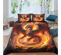 QPIRINMEX Le Dragon Volant Housse De Couette Le Dragon de feu À Motif, 3 Pièces Ensemble De Parure 100% Microfibre Douce Et Agréable Double（200x200cm）