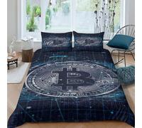 QPIRINMEX Mode Unique Sets Housse De Couettes Imprimée Bitcoin 3D 3 Pièces Style Nordique Housse De Couette en Microfibre Convient Aux Ados Et Adultes Double（200x200cm）