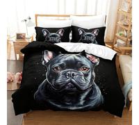 QPIRINMEX Mode Unique Sets Housse De Couettes Imprimée Bouledogue Français 3D 3 Pièces Style Nordique Housse De Couette en Microfibre Convient Aux Ados Et Adultes Super King（260x220cm）