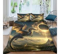 QPIRINMEX Mode Unique Sets Housse De Couettes Imprimée Le Dragon Volant 3D 3 Pièces Style Nordique Housse De Couette en Microfibre Convient Aux Ados Et Adultes Double（200x200cm）