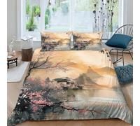 QPIRINMEX Montagne Sets De Housses De Couettes 3D,Japonais Ensemble De Literie avec Housses De Couettes Et Assortie Taie d'oreiller, pour Lit Double（200x200cm）