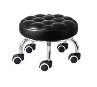 QPKZ Tabouret À Faible Rouleau avec Roue, Traits De Porte Ottomane Confort, Siège À Rouleau Court Tabouret De Pied Roulant avec Roues Pivotantes Universelles en Cuir Petites Black