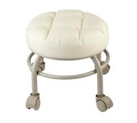 QPKZ Tabouret Bas à roulettes avec Roues pivotantes à 360°, Charge maximale de 660 Livres, Tabouret Bas Robuste et de Petite Hauteur en Cuir PU, Chaise de mécanicien compacte White
