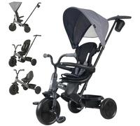 Qplay Elite Platinum Tricycle évolutif 6 en 1 avec siège pivotant à 360° pour Enfants de 10 à 36 Mois - Contrôle Parental, Capote XL, Repose-Pieds et châssis métallique - Gris, Vert et Rose (Gris)
