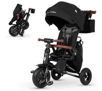 QPlay Nova Deluxe Poussette évolutive avec siège pivotant, pliable compact, capote réglable, cuir fait main, repose-pieds et freins pour enfants de 10 à 36 mois Noir