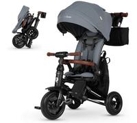 QPlay Nova Deluxe Poussette évolutive avec siège pivotant, pliable compact, capote réglable, cuir fait main, repose-pieds et freins pour enfants de 10 à 36 mois Gris