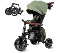 Qplay Tricycle évolutif COMFO MAX 6 en 1 | Tricycle bébé 1 an pliable en aluminium avec siège 360°, inclinable et capote - pour bébés de 10 à 72 mois (Vert)