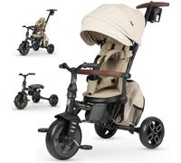 Qplay Tricycle évolutif Comfort Max 6 en 1 Noir | Tricycle Pliable en Aluminium avec siège à 360°, inclinable et Capote - pour bébés de 10 à 72 Mois (Beige)