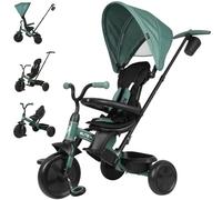 Qplay Tricycle évolutif Elite Platinum 6 en 1 avec siège pivotant à 360° pour Enfants de 10 à 36 Mois - Contrôle Parental, Capote XL, Repose-Pieds et châssis métallique - Gris, Vert et Rose (Vert)